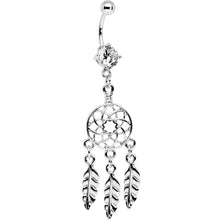 将图片加载到图库查看器，Clear CZ Stainless Steel Dreamcatcher Dangle Belly Ring
