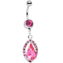 Load image into Gallery viewer, Pink Gem Stainless Steel Encaptured Teardrop Dangle Belly Ring
