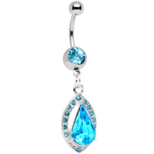 Load image into Gallery viewer, Aqua Gem Stainless Steel Encaptured Teardrop Dangle Belly Ring
