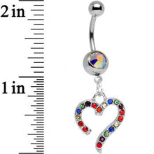Load image into Gallery viewer, Aurora Gem Stainless Steel Rainbow Heart Dangle Belly Ring
