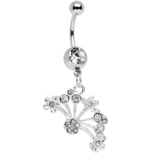 Load image into Gallery viewer, Clear Gem Stainless Steel Bouquet of Daisies Dangle Belly Ring
