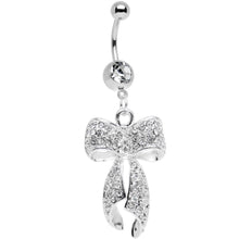 Load image into Gallery viewer, Clear Gem Stainless Steel Encrusted Bow Dangle Belly Ring
