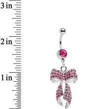 Load image into Gallery viewer, Pink Gem Stainless Steel Encrusted Bow Dangle Belly Ring
