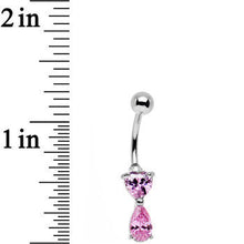 Load image into Gallery viewer, Pretty Pink Gem Heart and Teardrop Dangle Belly Ring

