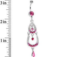 Load image into Gallery viewer, Pink Gem Shining Teardrop Horseshoe Dangle Belly Ring
