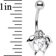 将图片加载到图库查看器，Clear Gem Double Dolphin Heart Bottom Mount Belly Ring
