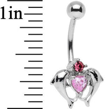 Load image into Gallery viewer, Pink Gem Double Dolphin Heart Bottom Mount Belly Ring
