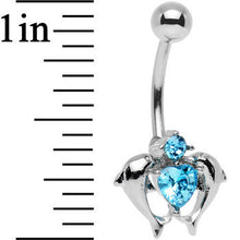 Load image into Gallery viewer, Aqua Gem Double Dolphin Heart Bottom Mount Belly Ring
