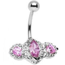 Load image into Gallery viewer, Pink Triple Gem Deco Frame Bottom Mount Belly Ring
