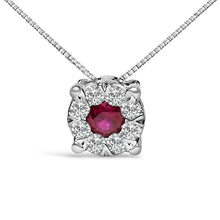 Load image into Gallery viewer, 14K White Gold Red Ruby and 1/3 Cttw Diamond Halo Pendant Necklace

