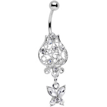 将图片加载到图库查看器，Clear Gem Framework Flower Butterfly Dangle Belly Ring
