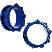 Load image into Gallery viewer, 25mm Blue PVD Filigree Frame Screw Fit Tunnel Plug Set
