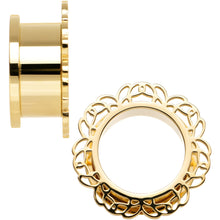 Load image into Gallery viewer, 3/4 Gold PVD Filigree Flower Screw Fit Tunnel Plug Set
