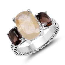 Load image into Gallery viewer, 5.75 Carat Genuine Golden Rutile &amp; Smoky Quartz .925 Sterling Silver Ring
