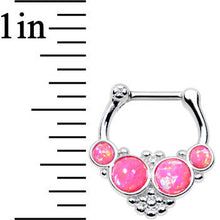 Load image into Gallery viewer, 16G 1/4 Pink Synthetic Opal Steel Bar Bead Hoop Septum Clicker
