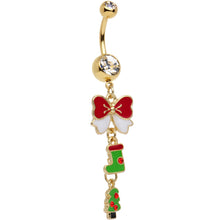 将图片加载到图库查看器，Gold Plated Surgical Steel Clear Spirit of Christmas Dangle Belly Ring
