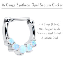 Load image into Gallery viewer, 16G 1/4 White Synthetic Opal Steel Bar Simple Septum Clicker
