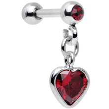 Load image into Gallery viewer, 16G 1/4 Red Gem 925 Silver Heart Dangle Cartilage Earring
