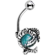 Load image into Gallery viewer, Clear Gem Aqua Globe Stainless Steel Take Me Talons Belly Ring
