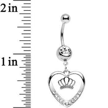 将图片加载到图库查看器，Clear Gem Claddagh Inspired Heart and Crown Dangle Belly Ring
