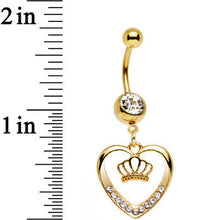将图片加载到图库查看器，Clear Gem Gold Anodized Claddagh Heart and Crown Dangle Belly Ring
