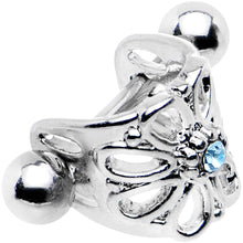Load image into Gallery viewer, 16G 3/8 Aqua Gem Steel Barbell Flower Cartilage Cuff

