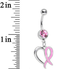 Load image into Gallery viewer, Pretty Pink Gem Wispy Pink Twisted Heart Dangle Belly Ring
