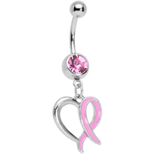 Load image into Gallery viewer, Pretty Pink Gem Wispy Pink Twisted Heart Dangle Belly Ring

