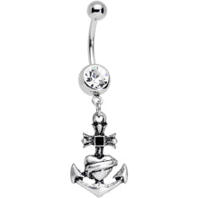 Load image into Gallery viewer, Clear Gem Tattoo Flash Anchor and Heart with Banner Dangle Belly Ring
