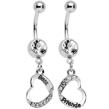 将图片加载到图库查看器，Clear Gem Best and Friends Matching Heart Dangle Belly Ring Set
