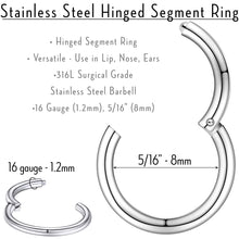 Load image into Gallery viewer, 16G 5/16 Stainless Steel Hinged Segment Ring

