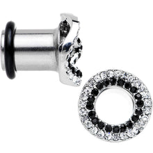 Load image into Gallery viewer, 0G Clear Black Gem Steel Warped Ring Single Flare Tunnel Plug Set
