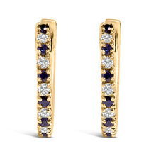 Load image into Gallery viewer, 10K Yellow Gold Alternating Blue Sapphire 1/10 Cttw Diamond Huggy Hoop Earrings  (I-J Color, I1-I2 Clarity)

