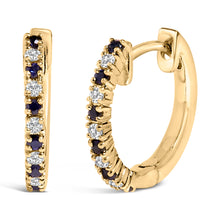 Load image into Gallery viewer, 10K Yellow Gold Alternating Blue Sapphire 1/10 Cttw Diamond Huggy Hoop Earrings  (I-J Color, I1-I2 Clarity)
