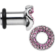 Load image into Gallery viewer, 2G Pink Gem Steel Warp Ring Single Flare Tunnel Plug Set
