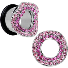Load image into Gallery viewer, 9/16 Pink Gem Steel Warp Ring Single Flare Tunnel Plug Set
