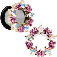 Load image into Gallery viewer, 1/2 Aurora and Pink Gem Heart Wreath Single Flare Tunnel Plug Set
