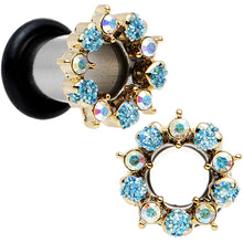 Load image into Gallery viewer, 2G Aurora and Aqua Gem Heart Wreath Single Flare Tunnel Plug Set

