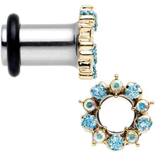Load image into Gallery viewer, 2G Aurora and Aqua Gem Heart Wreath Single Flare Tunnel Plug Set
