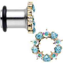 Load image into Gallery viewer, 0G Aurora and Aqua Gem Heart Wreath Single Flare Tunnel Plug Set
