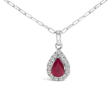Load image into Gallery viewer, 14K White Gold 6x4 Pear Red Ruby and Diamond Halo Pendant Necklace - 18" Inches
