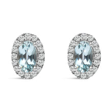 Load image into Gallery viewer, 10K White Gold 5x3 MM Oval Purple Amethyst and Diamond Halo Stud Earrings (I-J Color, I1-I2 Clarity)
