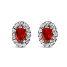 Load image into Gallery viewer, 10K White Gold 5x3 MM Oval Purple Amethyst and Diamond Halo Stud Earrings (I-J Color, I1-I2 Clarity)
