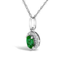 Load image into Gallery viewer, 10K White Gold 5x3mm Green Emerald and Diamond Accent Halo Oval Shape 18" Pendant Necklace (I-J Color, I1-I2 Clarity)

