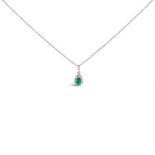 Load image into Gallery viewer, 10K White Gold 5x3mm Green Emerald and Diamond Accent Halo Pear Shape 18" Pendant Necklace (I-J Color, I1-I2 Clarity)
