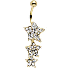 将图片加载到图库查看器，Clear Gem Gold Plated Steel Triple Star Dangle Belly Ring
