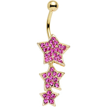 将图片加载到图库查看器，Pink Gem Gold Plated Steel Triple Star Dangle Belly Ring
