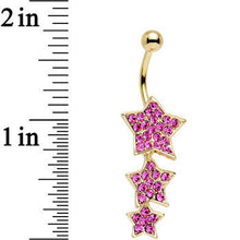 将图片加载到图库查看器，Pink Gem Gold Plated Steel Triple Star Dangle Belly Ring

