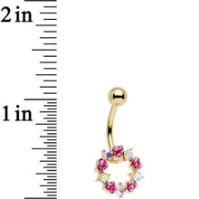 Load image into Gallery viewer, Aurora and Rosy Pink Gem Gold Plated Heart Wreath Ring Belly Ring

