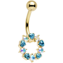 Load image into Gallery viewer, Aurora and Aqua Gem Gold Plated Heart Wreath Ring Belly Ring

